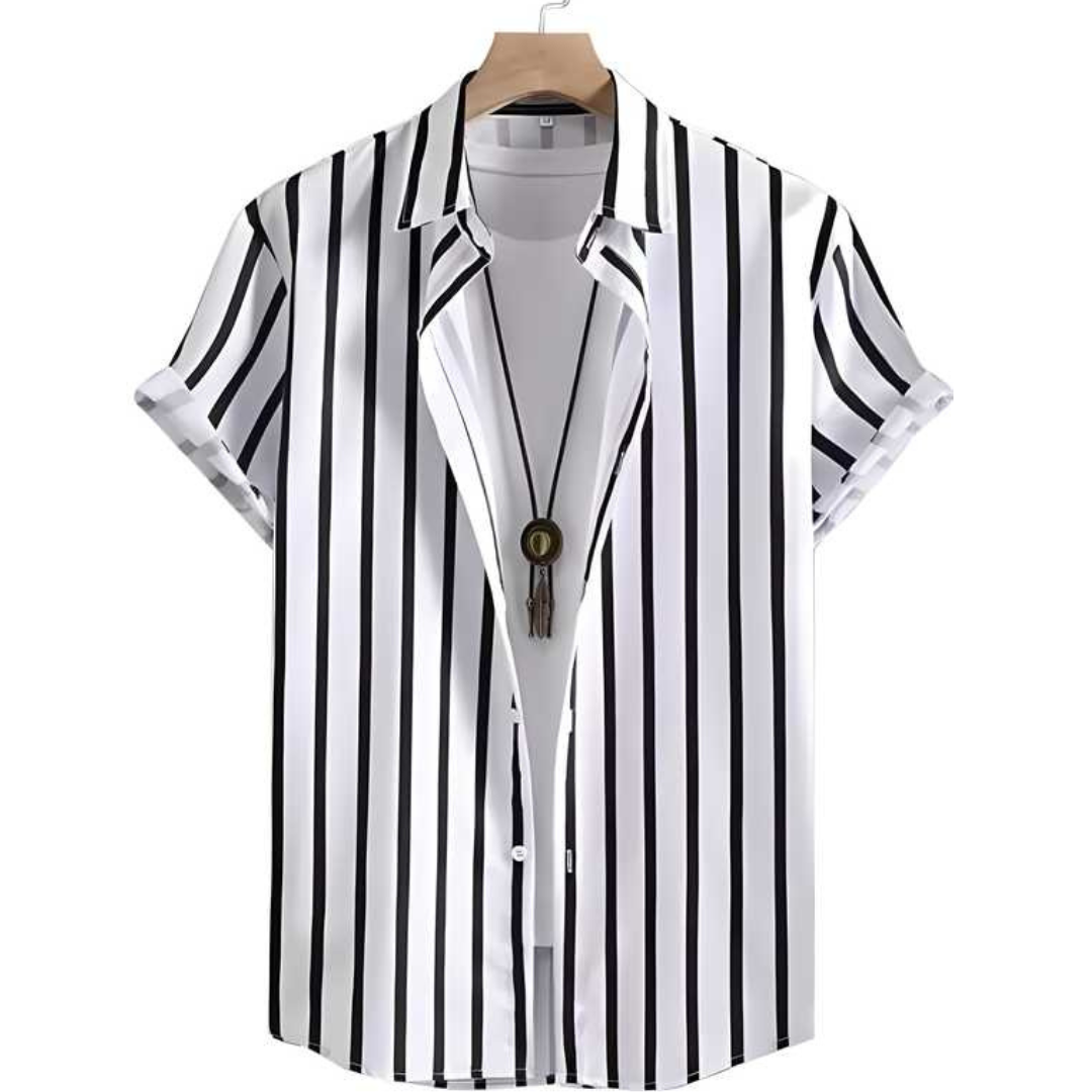 Lycra Blend Stripes Half Sleeves Regular Fit Mens Casual Shirt