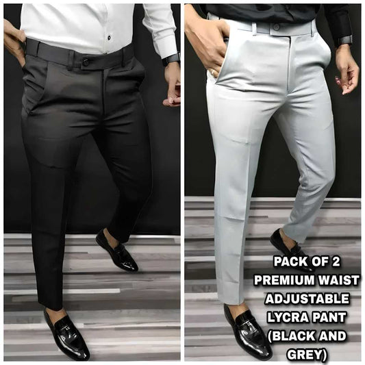 Premium Waist Adjustable Lycra Men's Trousers - Pack of 2