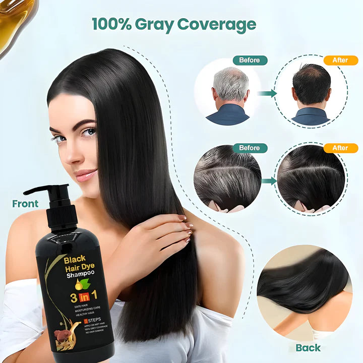 BLACK HAIR DYE SHAMPOO 3-IN-1 (NO SIDE EFFECT) - 100ml - Buy 1 Get 1 Free 🔥